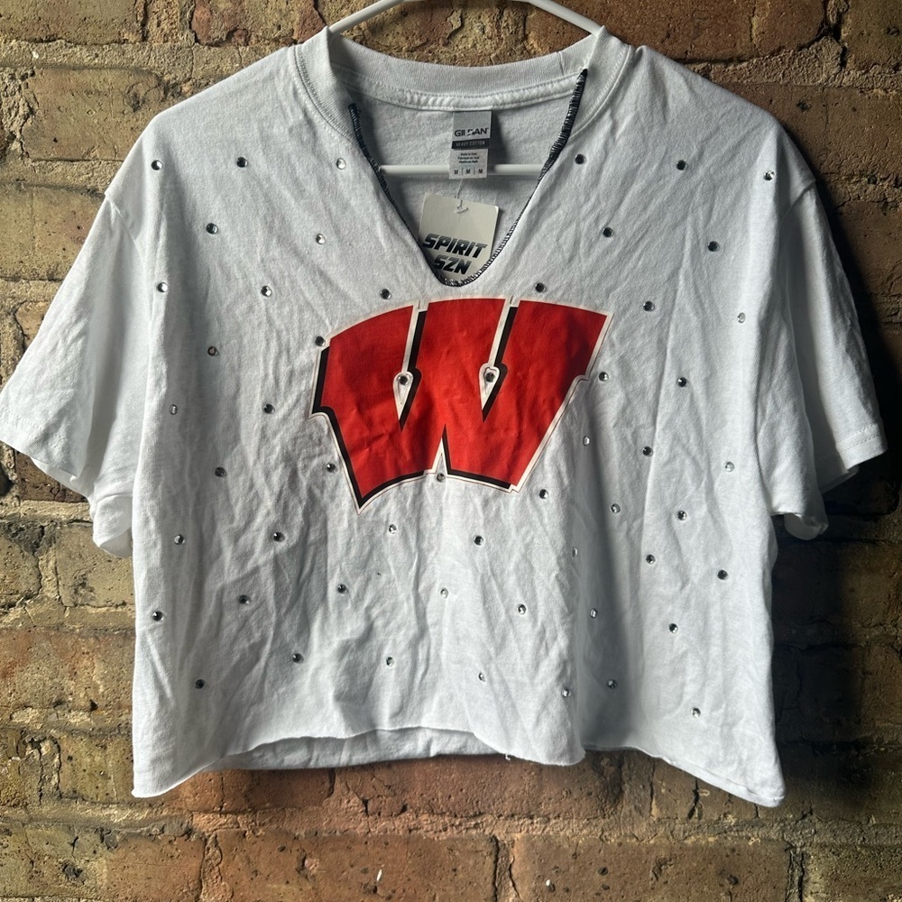 White and Red Women's Crop Top Wisconsin